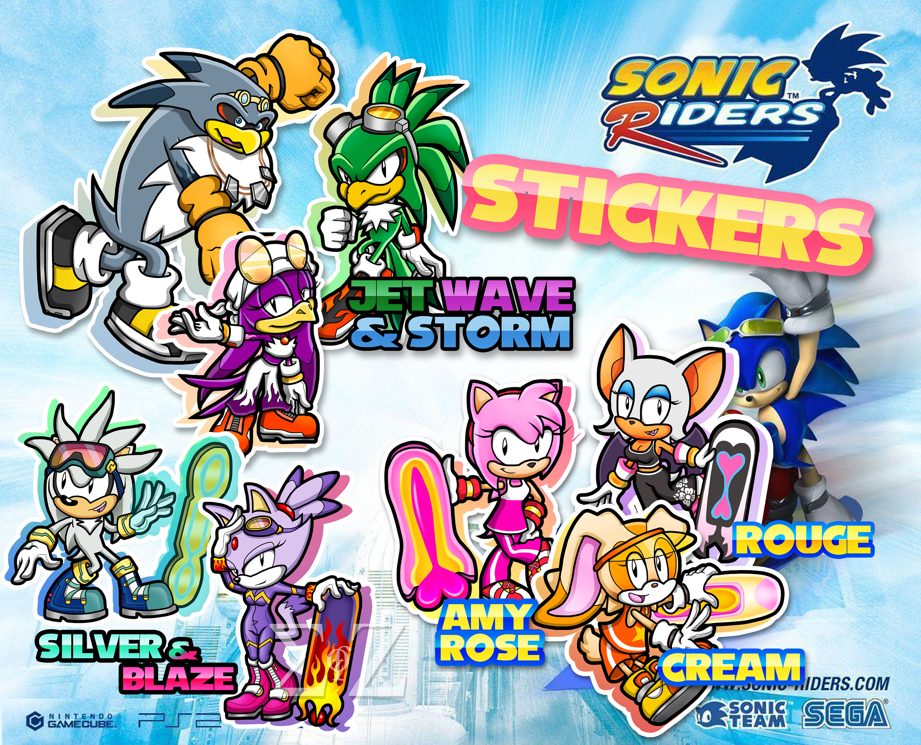 Sonic Riders Stickers Jet Wave Storm Rouge Amy Rose Cream -  Portugal