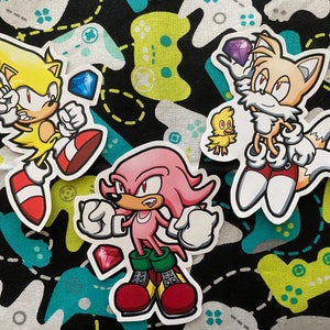 SEGA Sonic the Hedgehog Super Form Stickers with Chaos Emeralds - Super Sonic, Tails, Knuckles, Amy Rose, Shadow, & Silver