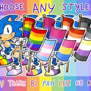Classic Sonic the Hedgehog LGBT Pride Flag Vinyl Stickers - Choose Gay, Bi, Trans, nb, gq, lez, Pan, Ace & More - Customizable Option! SEGA
