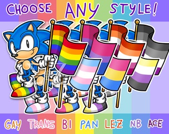 Classic Sonic the Hedgehog LGBT Pride Flag Vinyl Stickers - Choose Gay, Bi, Trans, nb, gq, lez, Pan, Ace & More - Customizable Option! SEGA