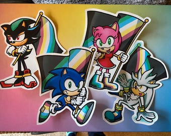 Disability Pride Sonic the Hedgehog Flag Vinyl Stickers - Choose from Tails Knuckles Amy Rose Shadow Rouge Silver Blaze Cream Big Espio SEGA
