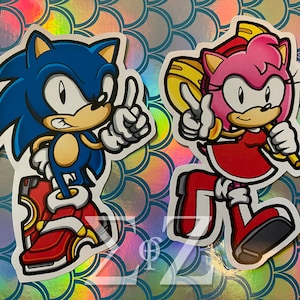 SEGA Stickers - Modern Sonic the Hedgehog with Soap Shoes and Amy Rose with Piko Piko Hammer