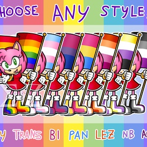 Pegatinas de vinilo con la bandera del orgullo LGBT de Amy Rose de SEGA Sonic the Hedgehog: elige entre lesbiana, gay, bi, trans, NB, Pan, Ace y más: ¡opción personalizable!