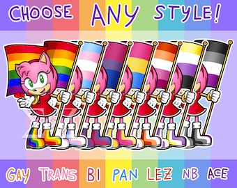 SEGA Sonic the Hedgehog Amy Rose LGBT Pride Flag Vinyl Stickers - Choose Lesbian, Gay, Bi, Trans, NB, Pan, Ace & More - Customizable Option!