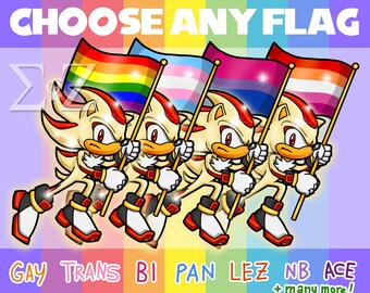 Super Shadow the Hedgehog Sonic the Hedgehog Mania LGBTQ+ Pride Flag Vinyl Stickers - Choose Lesbian, Gay, Bi, Trans, NB, Pan, Ace & More!