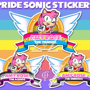 LGBT Amy Rose the Hedgehog Title Screen Stickers - Water Resistant Vinyl 4&quot; Long Sonic - Gay Bi Trans Pan Ace NB