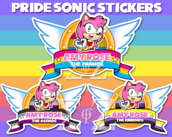 LGBT Amy Rose the Hedgehog Title Screen Stickers - Water Resistant Vinyl 4" Long Sonic - Gay Bi Trans Pan Ace NB