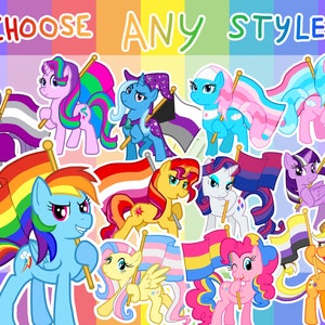 My Little Pony LGBTQ+ Pride Flag Stickers - Gay Rainbow Dash, Bi Rarity, Trans Fluttershy, NB Applejack, Pan Pinkie Pie, Ace Twilight, &more