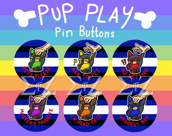 Pup Play Kink Consent Pin Button Set of 6 - LGBTQ Leather Furry Handler Master BDSM D/s Fetish Gear