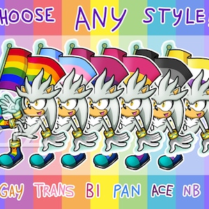 Adesivos de vinil prateados da bandeira do orgulho LGBT do SEGA Sonic the Hedgehog - Escolha entre gay, bi, trans, NB, pan, assexuado e muito mais - Opção personalizável!
