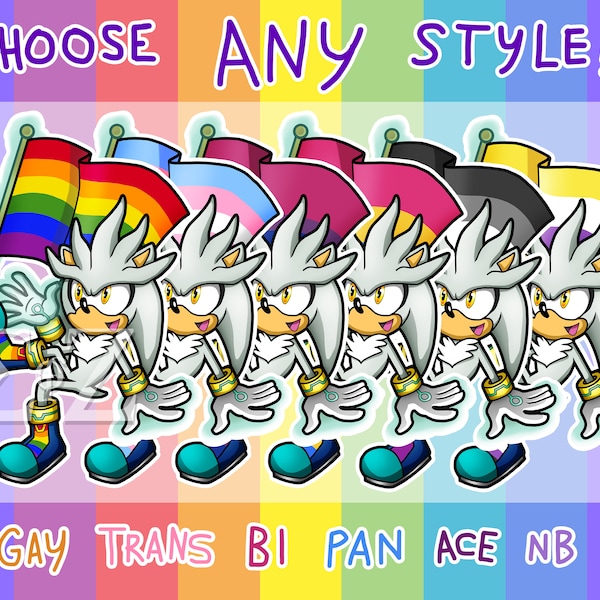 SEGA Sonic the Hedgehog Silver LGBT Pride Flag Vinyl Stickers - Choose Gay, Bi, Trans, NB, Pan, Ace & More - Customizable Option!