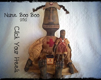 E Pattern   Primitive black doll pattern Nurse Boo Boo  click your heels