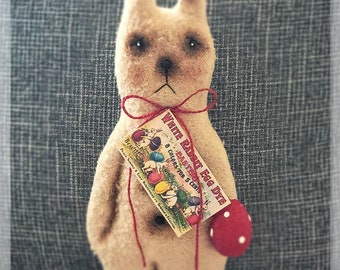 Primitive Wool Bunny with Vintage  Tag and Egg