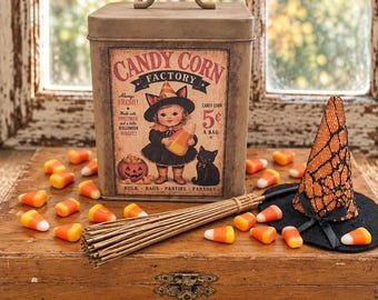 Large Vintage  Style Candy  Container with Vintage  Witch