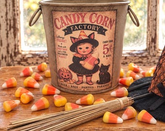 Halloween Witch Vintage Style  Candy  Corn Pail