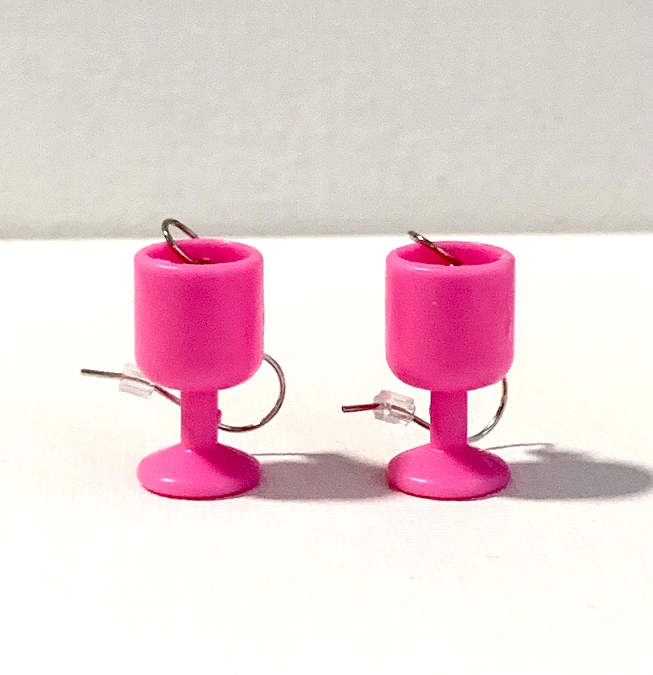 Pink Wine Glass Earrings - Thumbnail 2