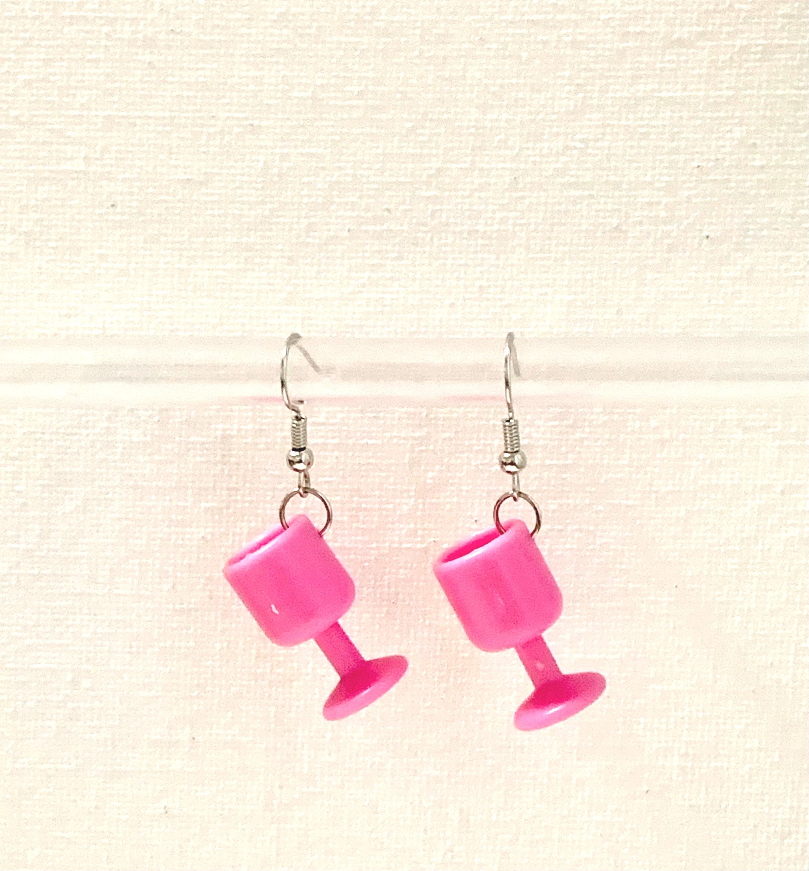 Pink Wine Glass Earrings