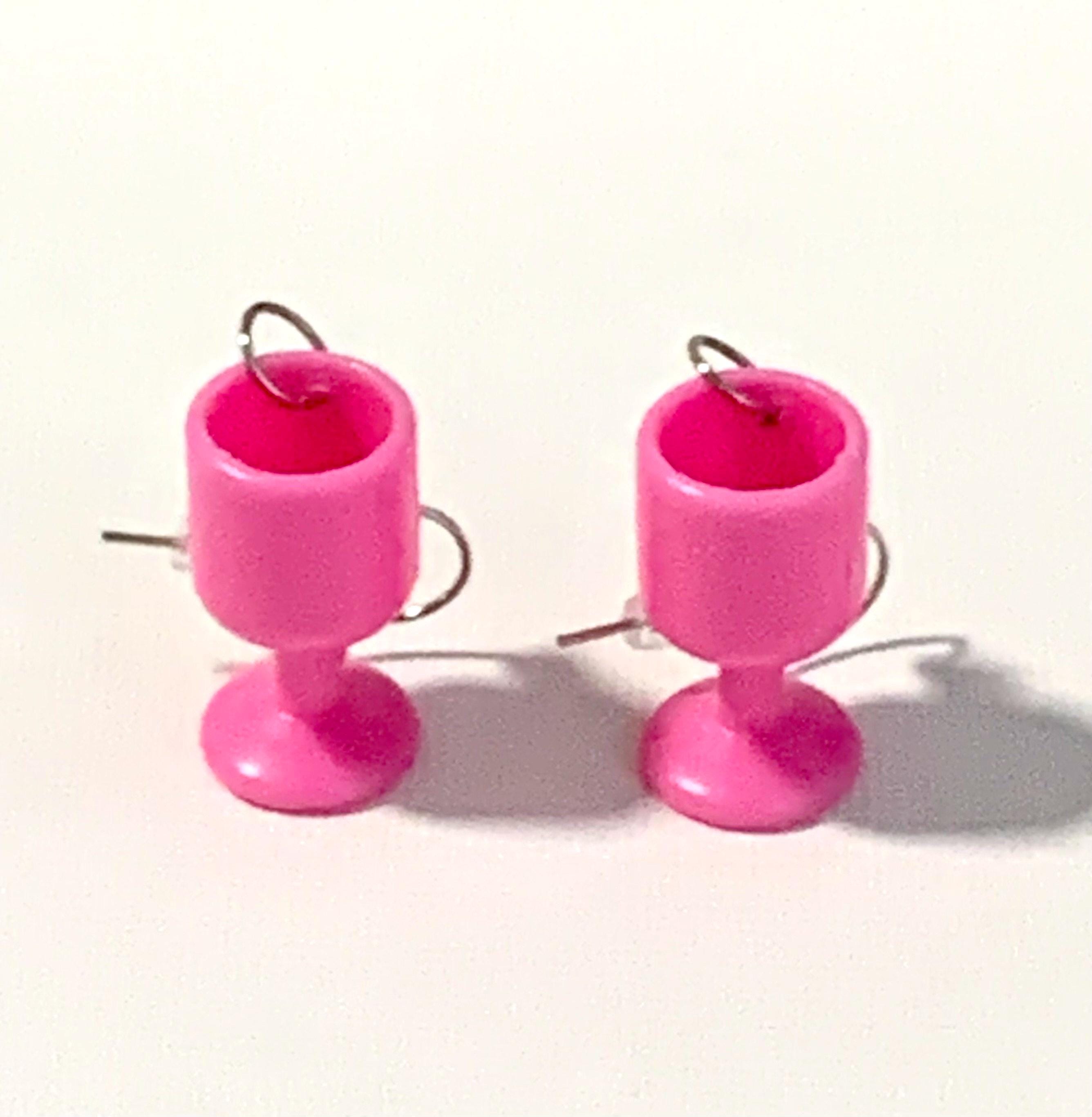 Pink Wine Glass Earrings - Thumbnail 3