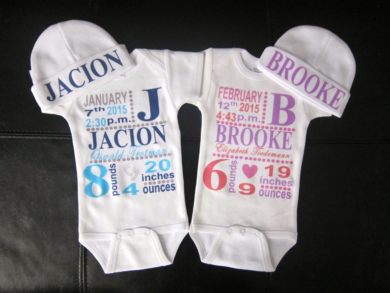 personalized birth announcement onesie™ & hat coming home outfit birth announcement birth stat onesie™ new baby gift novelty gift cute image 2