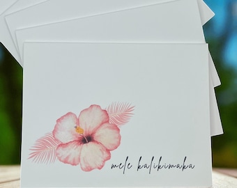Tropical Hawaiian Christmas Cards Set - Mele Kalikimaka Holiday Stationery with Envelopes (8 Pack)