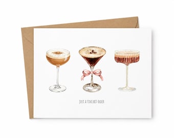 Funny Martini Birthday Card, Watercolor Cocktail Greeting, A2 Size With Kraft Envelope