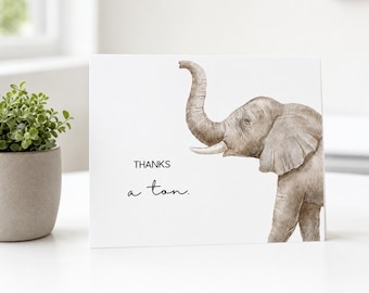 Watercolor Elephant Thank You Cards, Set of 8 Blank A2 Notecards with Envelopes