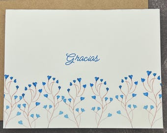 Handmade Spanish Gracias Card Set: 8 Blank A2 Thank You Cards with Kraft Envelopes