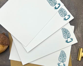 Hand Stamped Morel Mushroom Note Cards: Rustic Forager Stationery Set