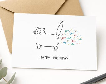 Funny Cat Fart Birthday Card | Quirky Greeting for Cat Lovers | Blank A2 Note