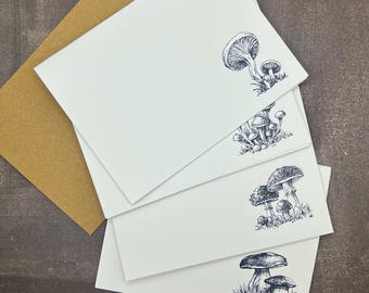 Hand Stamped Mushroom Note Cards: Set of 8 Blank Greeting Cards