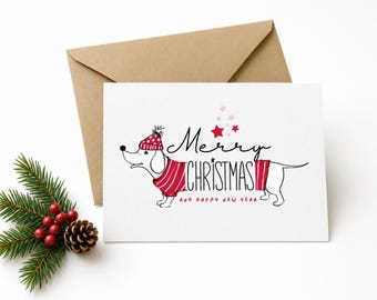 Dachshund Christmas Cards Set | Funny Holiday Dog Greeting Cards with Kraft Envelopes, Merry Xmas