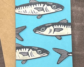 Sardine Fish Notecard Set: Aqua Blue Nautical Stationery