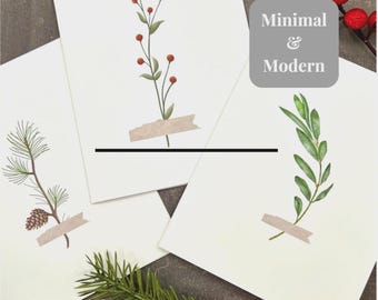 Blank Christmas Cards Set of 9: Pine Cone, Berry & Greenery Designs with Craft Envelopes