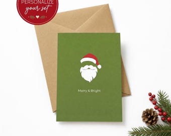 Merry & Bright Santa Christmas Cards | Personalized Holiday A2 Notes (Set of 8)