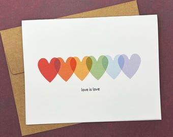 Handmade Pride Rainbow LGBTQIA+ Love Card Set with Kraft Envelopes - Inclusive Wedding Valentine's Greeting