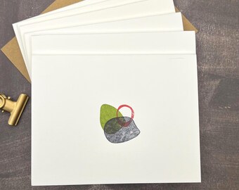 Mid-Century Modern House Hand Stamped Note Cards with Envelopes - Blank Set of 8 Multi-Colored