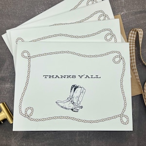Jeu de cartes de remerciement Western Cowboy Boot - 8 notes de pays vierges avec enveloppes kraft