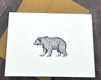 Grizzly Bear Note Cards Set: Hand Stamped Rustic Stationery