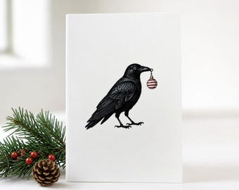 Gothic Raven Christmas Cards, Minimalist Holiday Stationery (Set of 8 or 16)