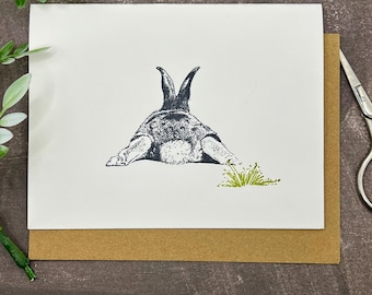 Funny Bunny Butt Note Cards: Hand Stamped Stationery with Kraft Envelopes