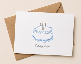 Birthday Wishes Card, Cake Illustration, Minimalist Celebration Greeting (A2 Size)