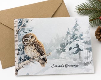 Owl Christmas Cards - Winter Holiday Greeting Card Set, Personalizable