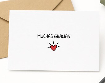Muchas Gracias Cards, Spanish Thank You Notes, Minimalist Heart Design, A2 Kraft Envelopes