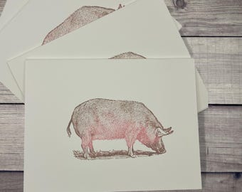Rustic Pig Hand Stamped Notecards: Farmhouse Thank You Notes Set