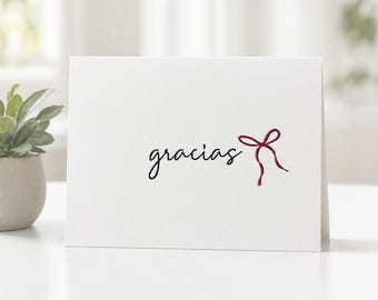 Hand Stamped Spanish Gracias Cards, Minimalist Bow Stationery (Set of 8)