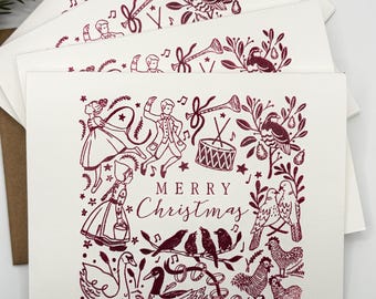 Vintage Folk Art Christmas Cards Set | A2 Greeting Cards with Envelopes