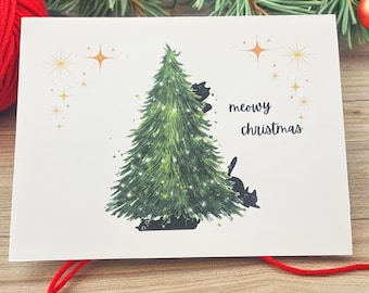 Meowy Christmas Cat Holiday Cards: Funny Christmas Card Set of 8