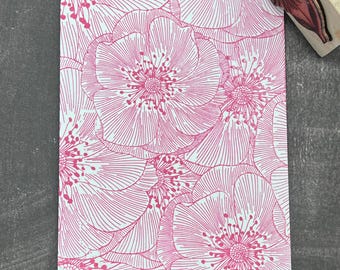 Modern Pink Botanical Greeting Card Set: 9 Hand-Stamped Floral Blank Notecards with Envelopes
