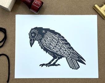 Handmade Raven Greeting Card Set: Folk Art Note Cards