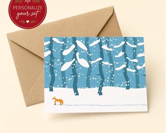 Winter Fox Christmas Cards Set of 8 A2 Woodland Holiday Greeting with Kraft Envelopes